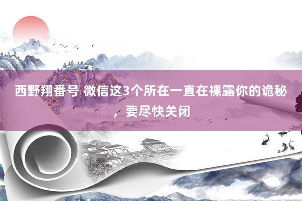 西野翔番号 微信这3个所在一直在裸露你的诡秘，要尽快关闭